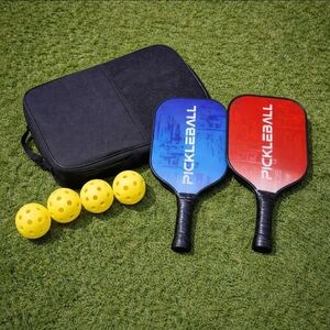 Pickleball Paddle Set with Red and Blue Paddles